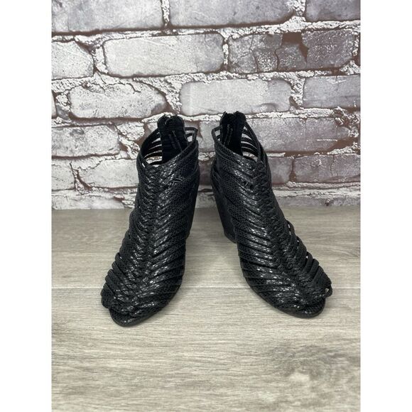 JEFFREY CAMPBELL Ibiza Last Strappy Open Toe Wedge Heel Black Leather Size 5M US - Picture 6 of 16